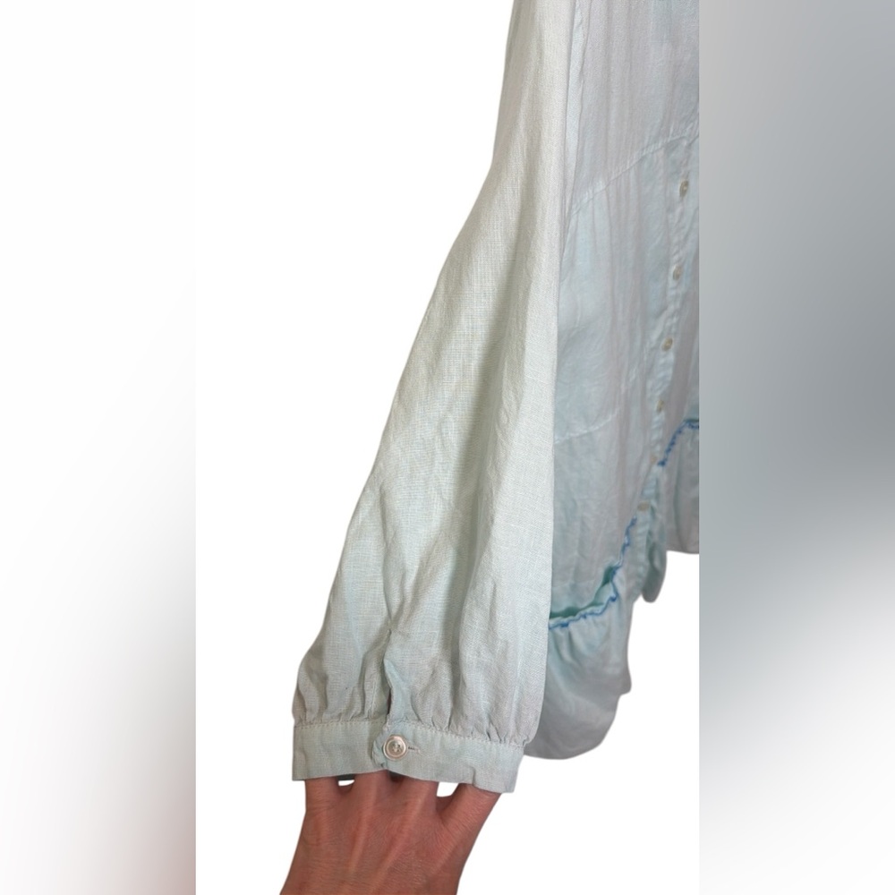 LA BLEND Bali Vintage 100% Linen Light Blue Ruffle Tunic Dress XL Coastal Boho - Picture 9 of 14